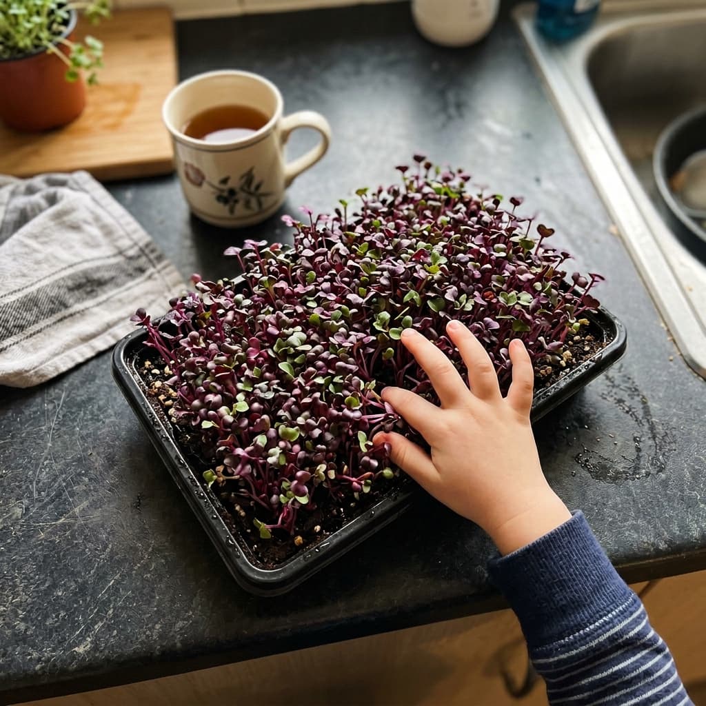 Fresh sunflower microgreens grown by Sarah