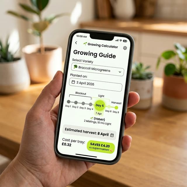 Growing calculator showing day-by-day timeline from seed to harvest